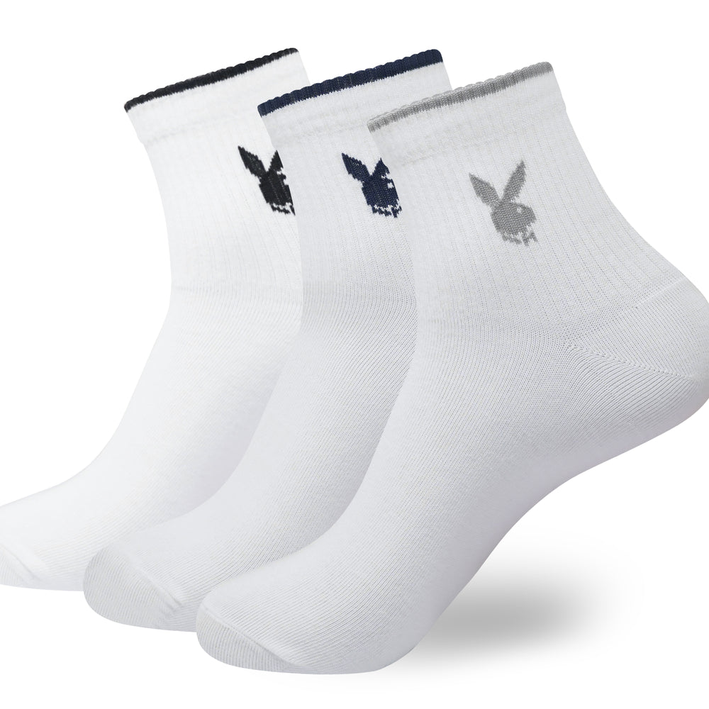 BALENZIA Men's Playboy White High Ankle Socks | 3-Pack | Free Size