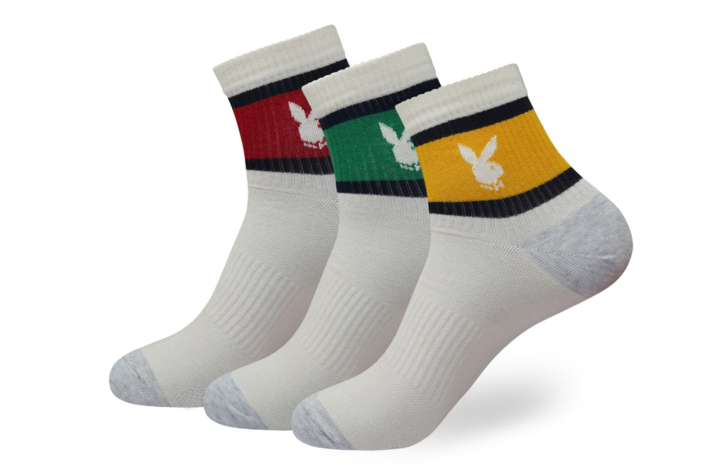 
            
                Load image into Gallery viewer, BALENZIA Men&amp;#39;s Playboy Off-White High Ankle Socks | 3-Pack | Free Size
            
        