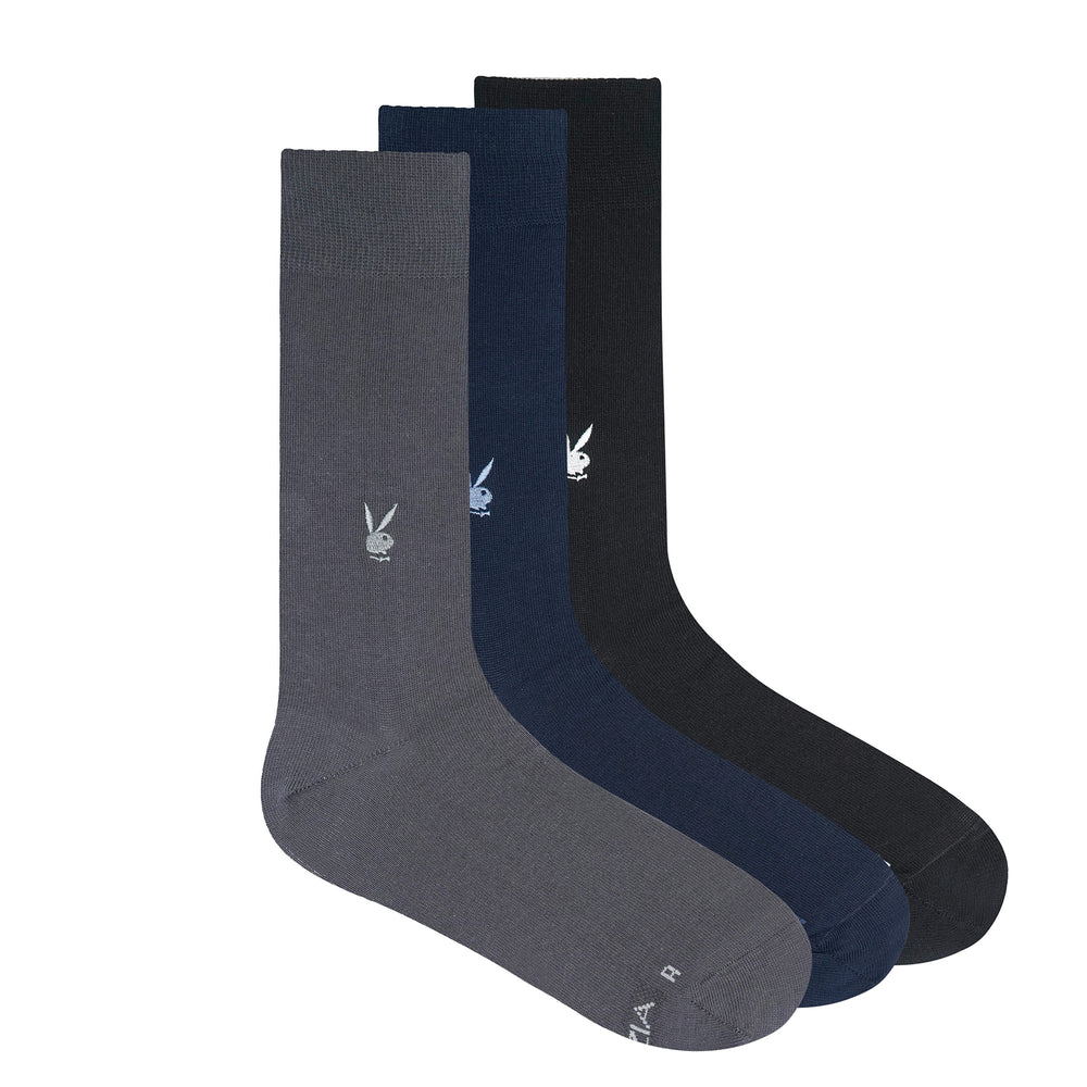 
            
                Load image into Gallery viewer, BALENZIA Men&amp;#39;s Playboy Solid Crew Socks with Motif  |  3-Pack | Free Size
            
        