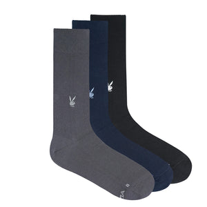 BALENZIA Men's Playboy Solid Crew Socks with Motif  |  3-Pack | Free Size