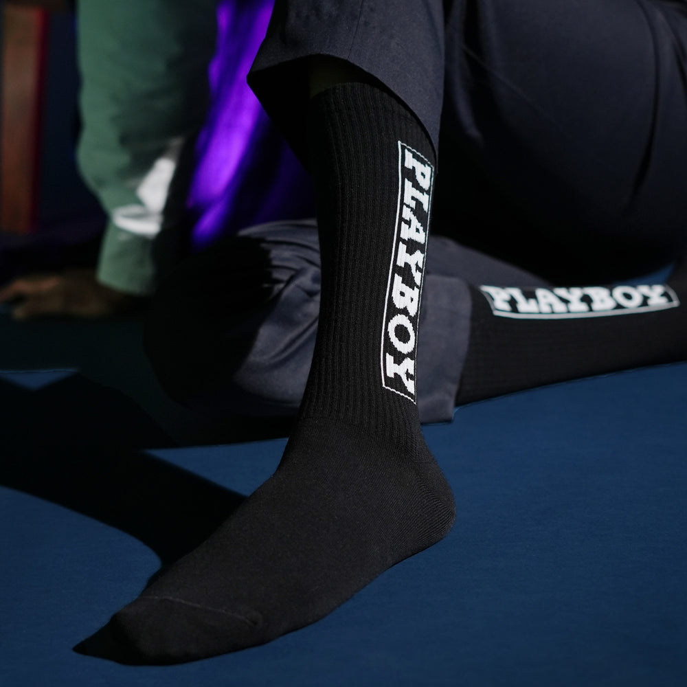 BALENZIA Men's Playboy Crew Socks | Black and White Ribbed Socks |  3-Pack | Free Size