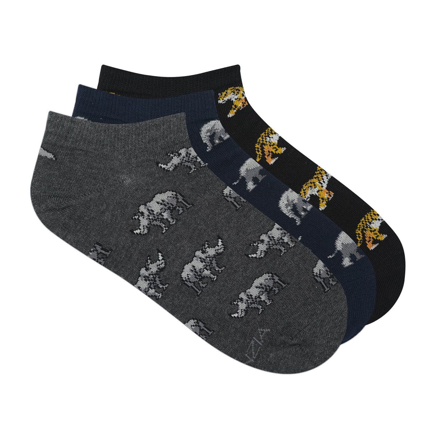 BALENZIA MEN'S WWF-INDIA ANIMAL PRINT LOWCUT SOCKS | 3-PACK | FREE SIZE