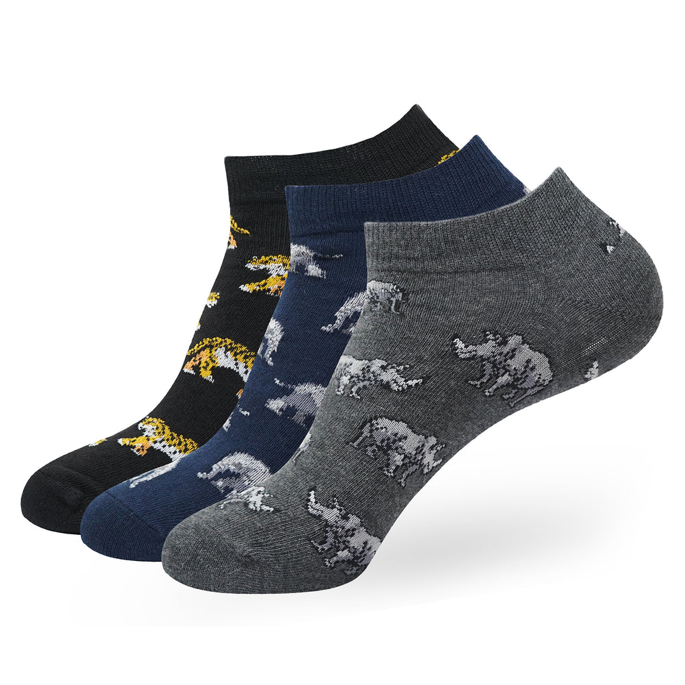 BALENZIA MEN'S WWF-INDIA ANIMAL PRINT LOWCUT SOCKS | 3-PACK | FREE SIZE