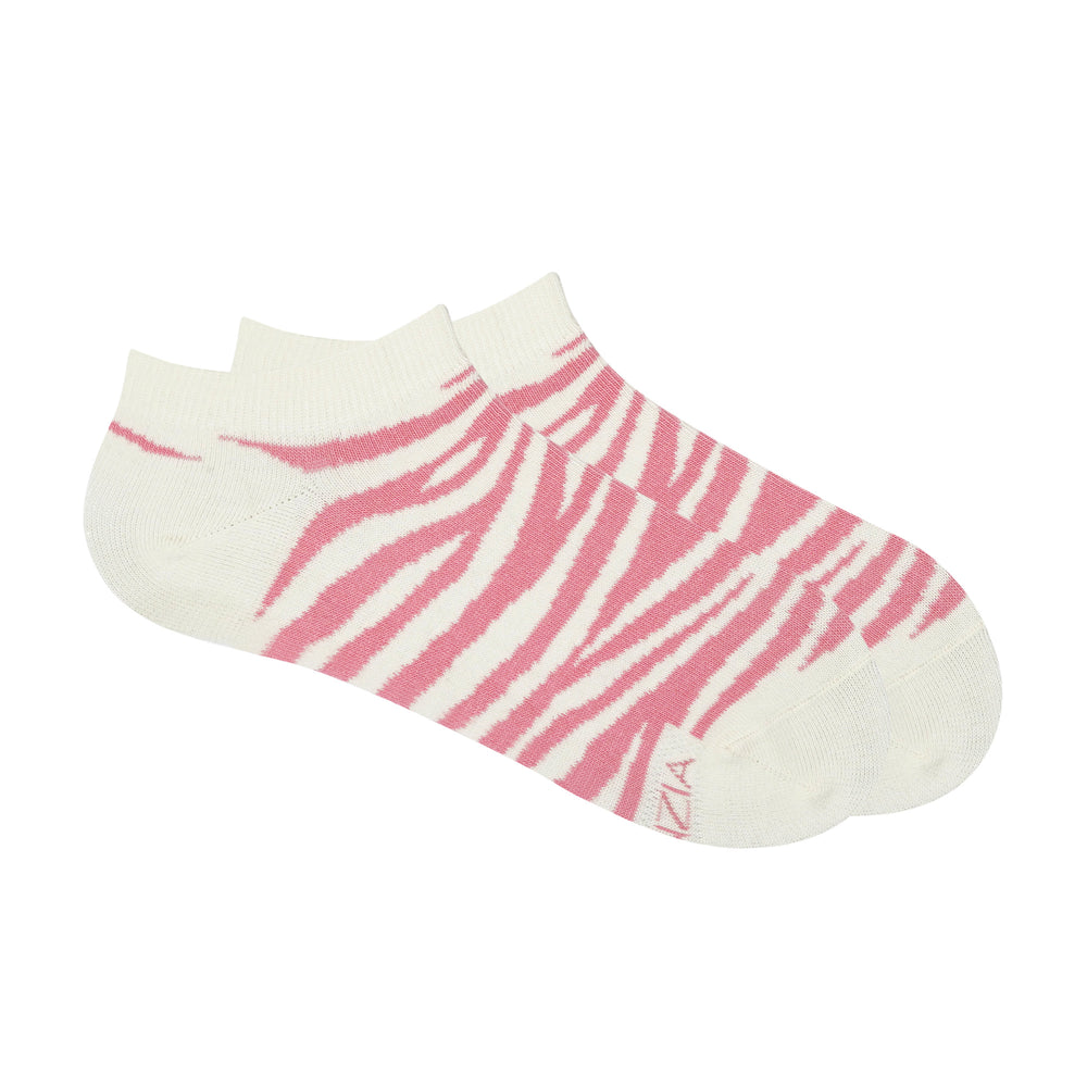 BALENZIA WOMEN'S WWF-INDIA WHITE & PINK LOWCUT SOCKS | 3-PACK | TIGER PRINT & EMBROIDERY