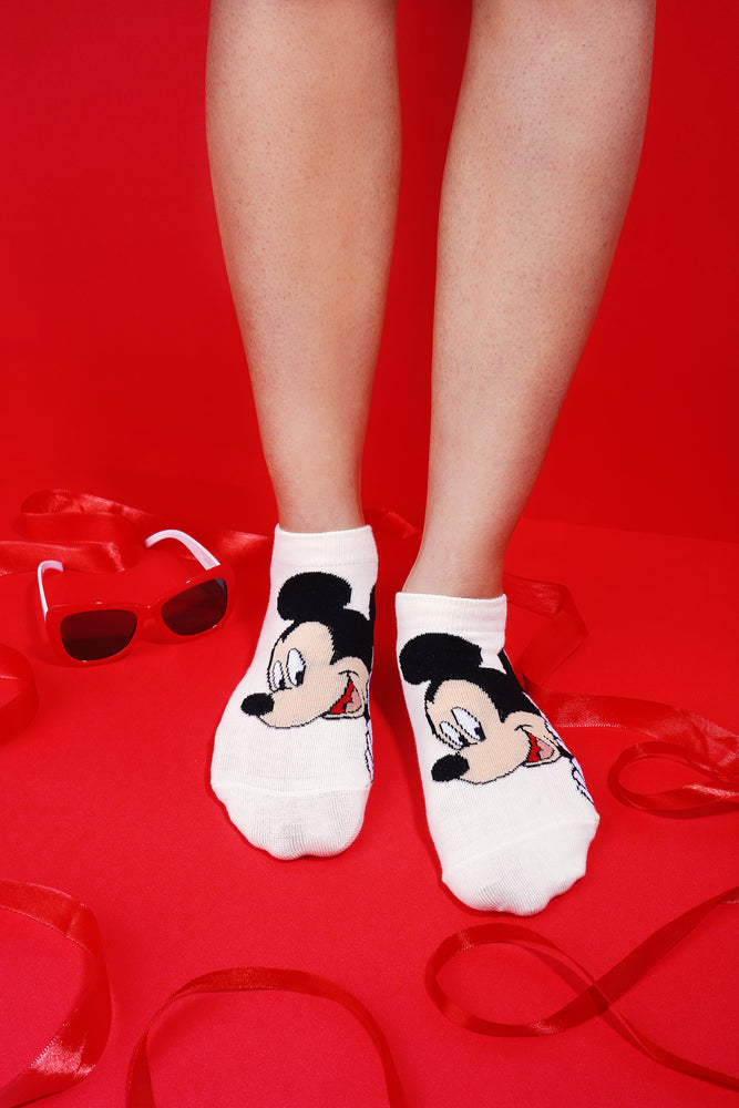 Balenzia x Disney Mickey & Minnie Themed Lowcut Socks for Women-  (Pack of 3 Pairs/1U)(Free Size)Cream