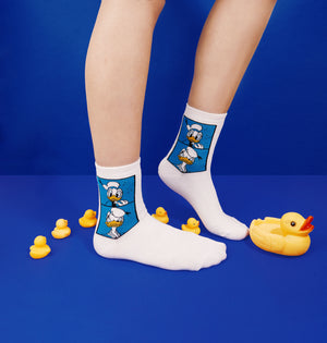 Balenzia x Disney Mickey & Donald High Ankle Socks for Women (Pack of 2 Pairs/1U)(Free Size) Black,White