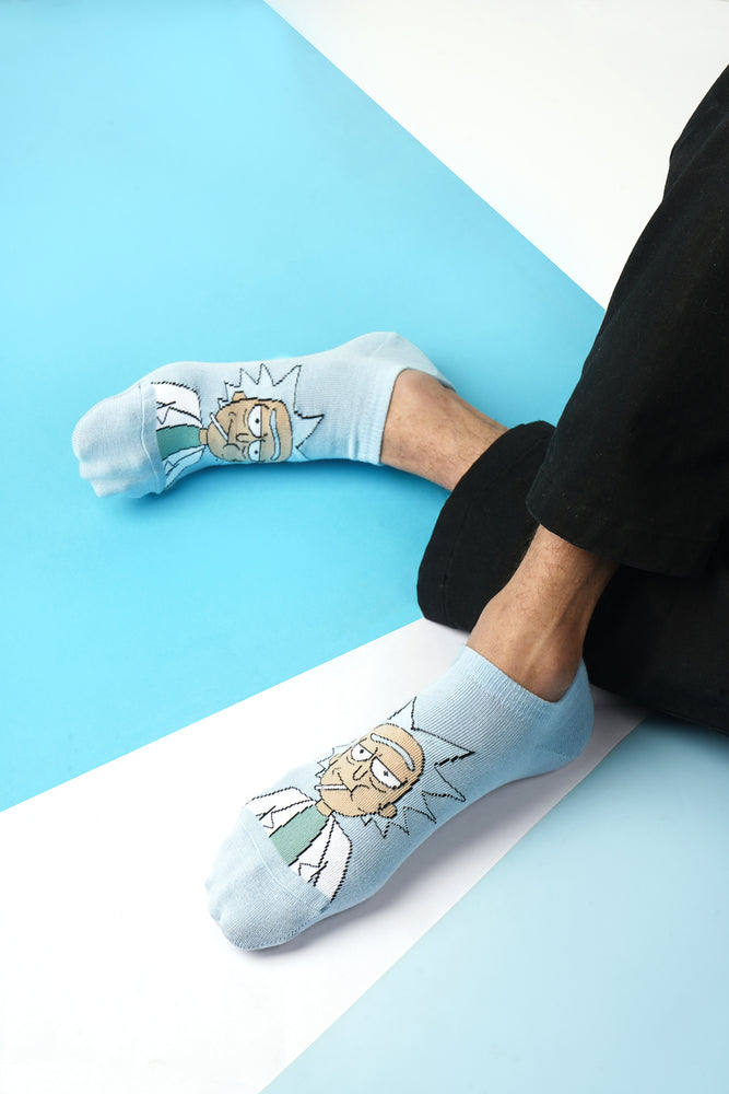 Rick and Morty Cotton Lowcut Character socks for Men (Pack of 3) (Free Size) (Blue, Cream)