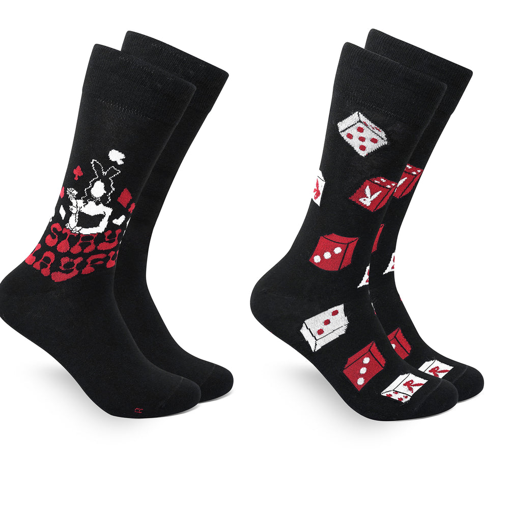 Playboy Poker Men's 2 Pair Crew Socks- Black | Poker Socks | Special Edition