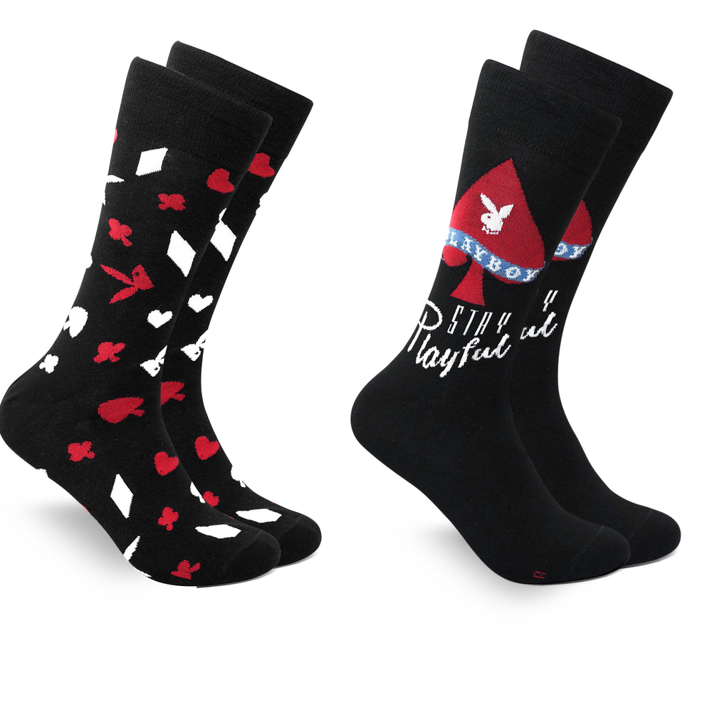 Playboy Poker Men's 2 Pair Crew Socks- Black | Poker Socks | Special Edition