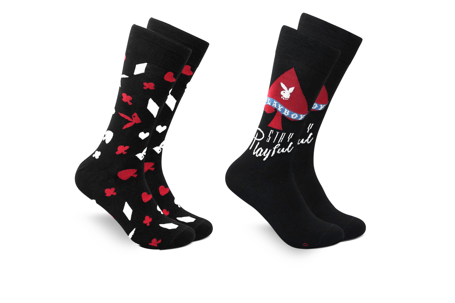 Playboy Poker Men's 2 Pair Crew Socks- Black | Poker Socks | Special Edition