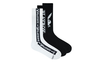 BALENZIA Men's Playboy Crew Socks | Black and White Ribbed Socks |  3-Pack | Free Size