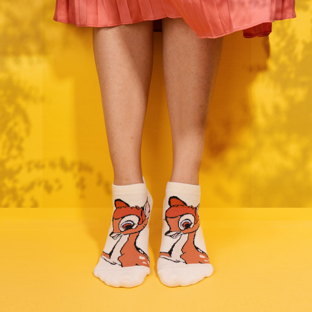 Balenzia X Disney Character Cushioned Ankle socks for women-Bambi(Pack of 1 Pair/1U)-Cream