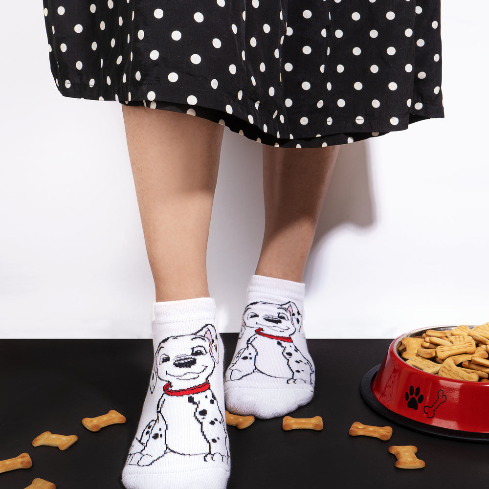 Balenzia x Disney Character Cushioned Ankle socks for women-101 Dalmations (Pack of 1 Pair/1U)-White