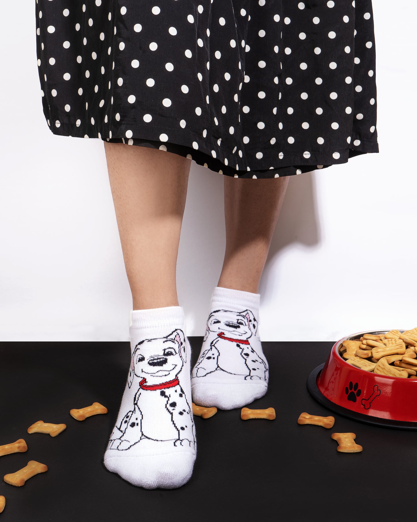 Balenzia x Disney Character Cushioned Ankle socks for women-101 Dalmations (Pack of 1 Pair/1U)-White