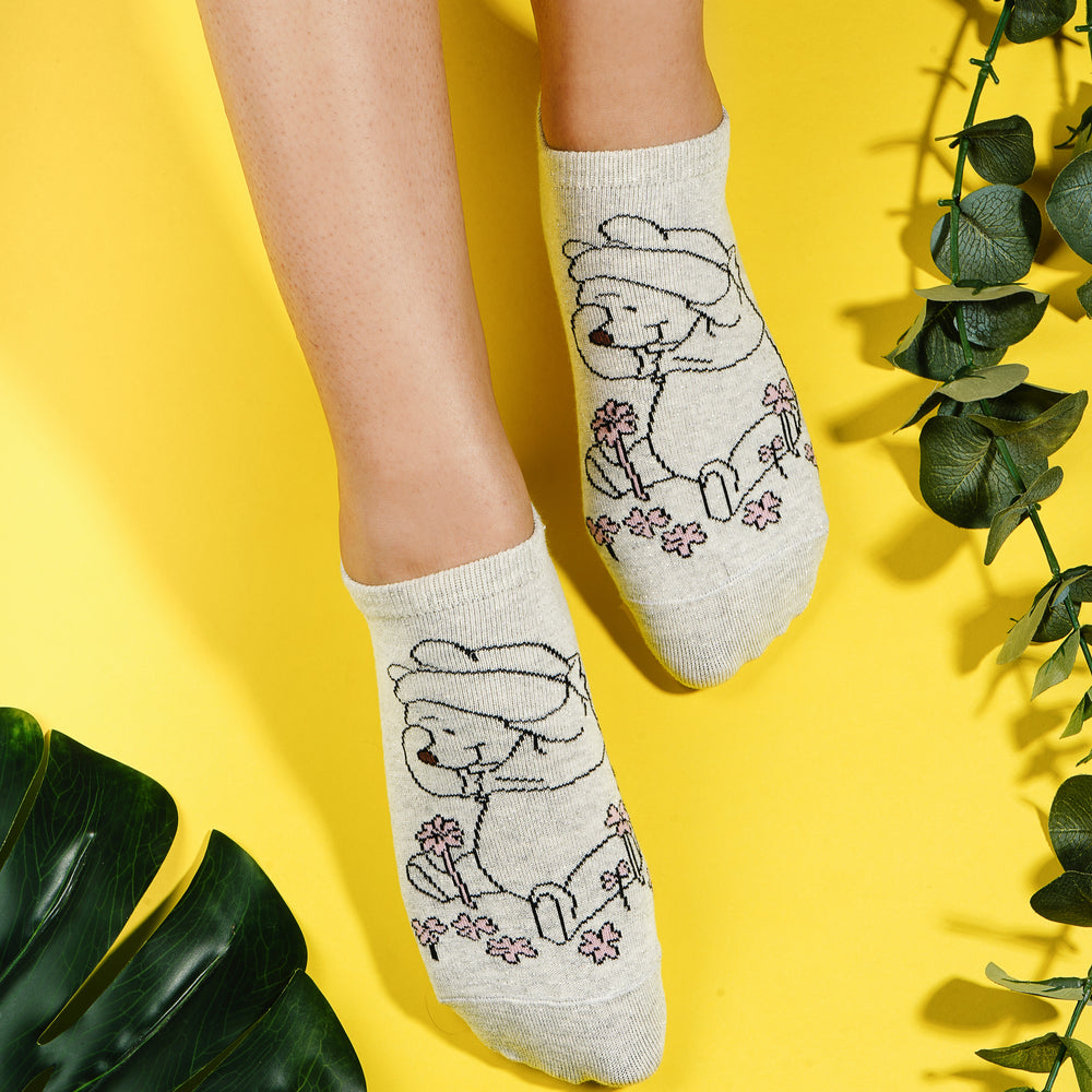 Balenzia x Disney Winnie the Pooh Lowcut socks for Women-Pooh, Piglet, Tiger (Pack of 3 Pairs/1U)(Free Size) Silver, Pink, Blue