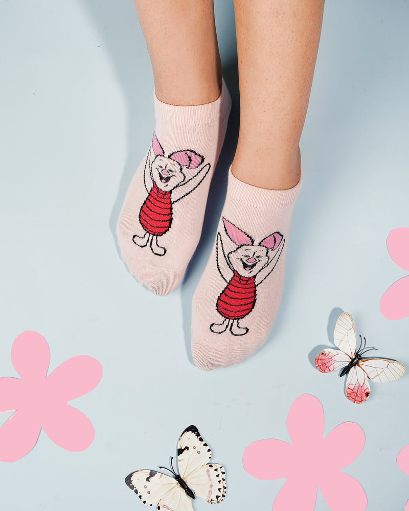 Balenzia x Disney Winnie the Pooh Lowcut socks for Women-Pooh,Piglet,Eeyore (Pack of 3 Pairs/1U)(Free Size) Cream, Pink, Blue