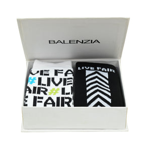 Balenzia Fairtrade Organic Cotton Crew length socks with Gift Box for Men (Pack of 2 Pairs/1U) (Black & White) - Balenzia