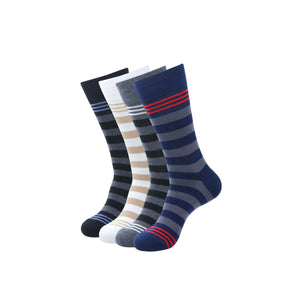 
            
                Load image into Gallery viewer, Balenzia Men&amp;#39;s Formal/Casual Striped Calf length/Crew length socks (Pack of 4 Pairs/1U)Black/D.Grey/Navy/White - Balenzia
            
        