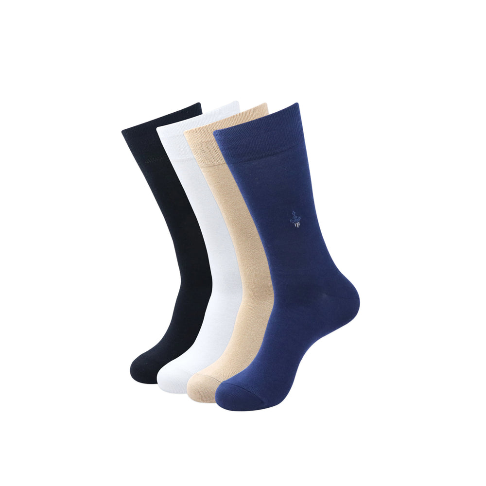 Balenzia Men's Calf Length/ Crew Length Formal Cotton Socks (Pack of 4/1U) Black/Navy/White/Beige - Balenzia