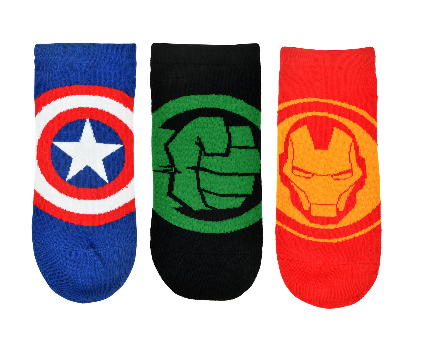 Balenzia X Marvel Iron Man,Captain America & Hulk Logo Ankle Length Socks for Men-(Pack of 3 Pairs/1U)(Free Size)Blue,Red,Green - Balenzia