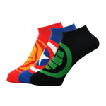 Balenzia X Marvel Iron Man,Captain America & Hulk Logo Ankle Length Socks for Men-(Pack of 3 Pairs/1U)(Free Size)Blue,Red,Green - Balenzia
