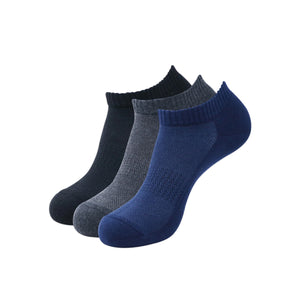 Balenzia Men's Cotton Cushioned Solid Ankle Socks with Mesh Knit, Gym Socks Free -(23 cm)Size, (Pack of 3 Pairs/1U) (Black,Navy,D.Grey) - Balenzia