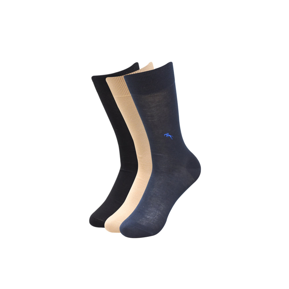 
            
                Load image into Gallery viewer, Balenzia Men&amp;#39;s Embroidered Premium Mercerised Cotton Socks -Navy, Black, Beige- (Pack of 3 Pairs/1U) - Balenzia
            
        