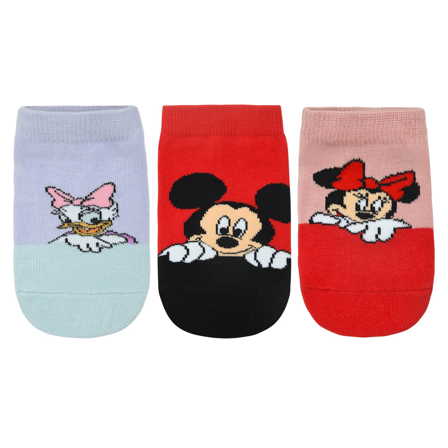 Balenzia X Disney Character Anti-skid Lowcut Socks for Kids- Mickey & Minnie (Pack of 3 Pairs/ 1U) (Red, Balck, Blue) - Balenzia