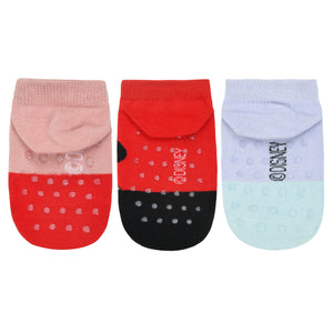 Balenzia X Disney Character Anti-skid Lowcut Socks for Kids- Mickey & Minnie (Pack of 3 Pairs/ 1U) (Red, Balck, Blue) - Balenzia