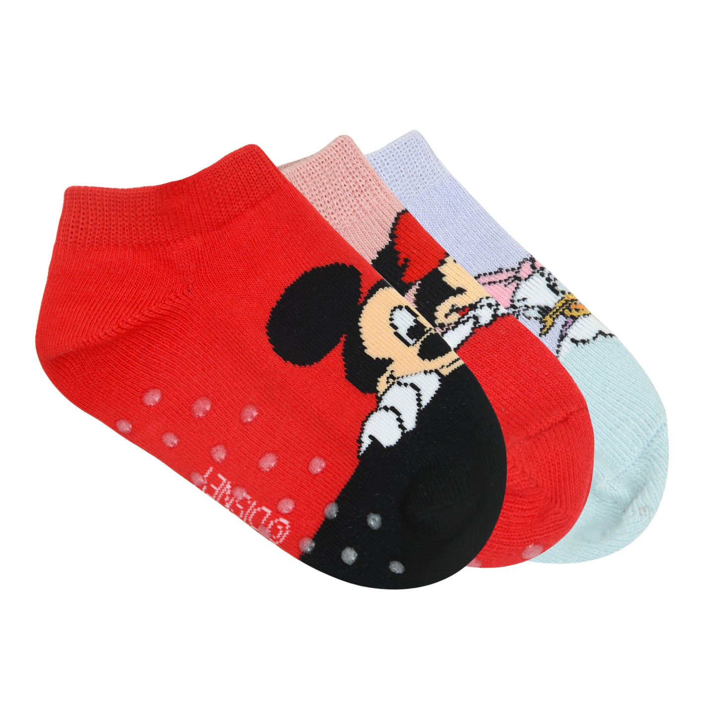 Balenzia X Disney Character Anti-skid Lowcut Socks for Kids- Mickey & Minnie (Pack of 3 Pairs/ 1U) (Red, Balck, Blue) - Balenzia