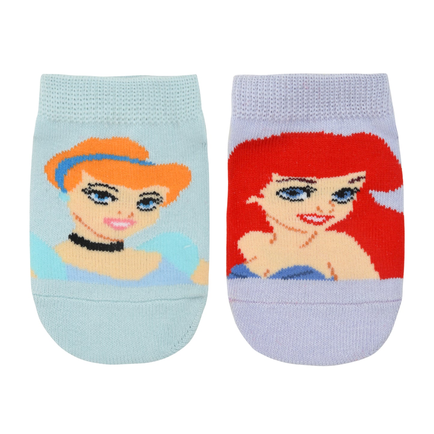 Balenzia x Disney Princess Anti-Skid Lowcut socks for Kids- Cinderella, Ariel (Pack of 2 Pairs/1U) (Blue, Lavender) - Balenzia