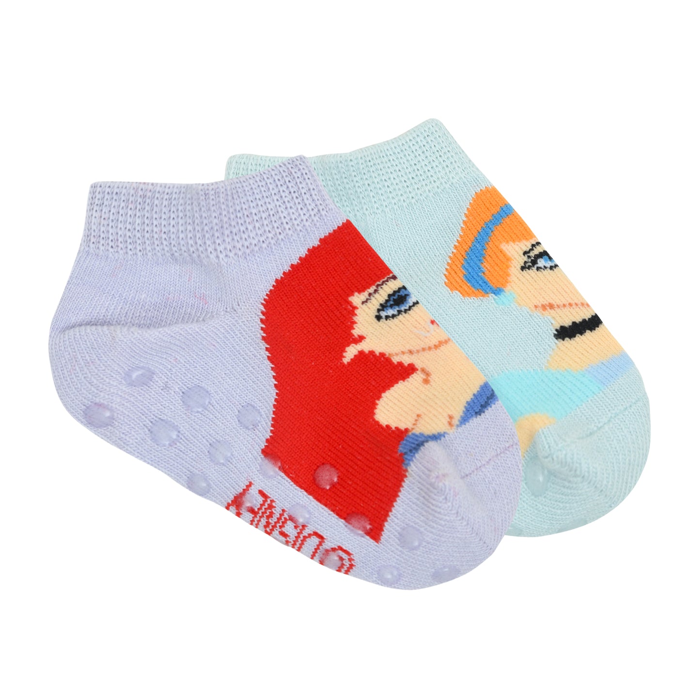 Balenzia x Disney Princess Anti-Skid Lowcut socks for Kids- Cinderella, Ariel (Pack of 2 Pairs/1U) (Blue, Lavender) - Balenzia