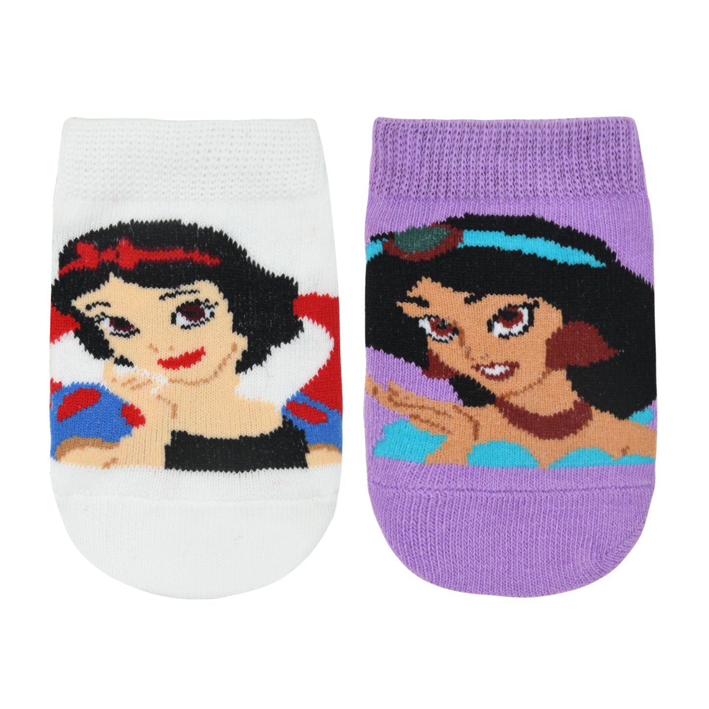 Balenzia x Disney Princess Anti-Skid Lowcut socks for Kids- Snow White, Jasmine (Pack of 2 Pairs/1U) (White, Purple) - Balenzia