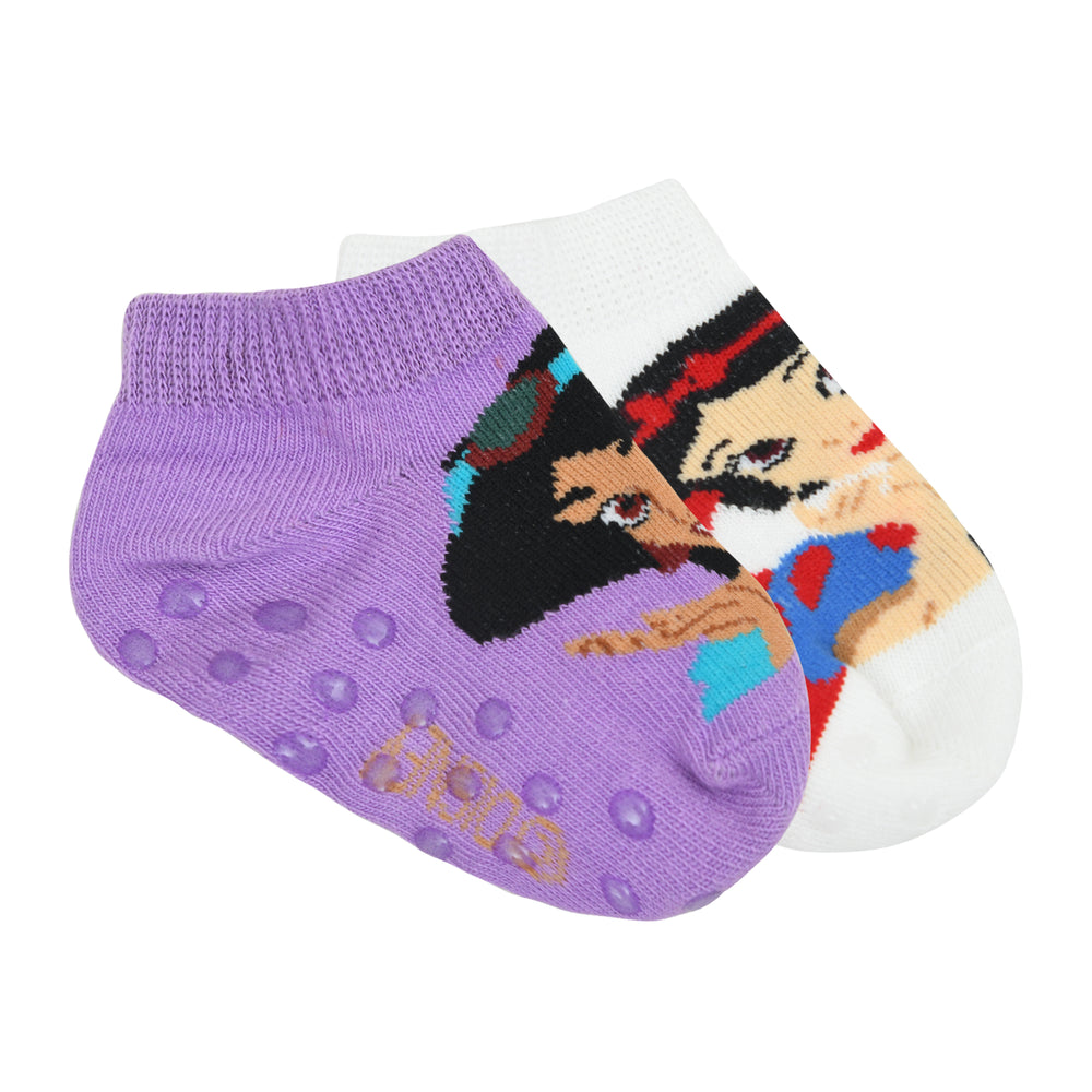 Balenzia x Disney Princess Anti-Skid Lowcut socks for Kids- Snow White, Jasmine (Pack of 2 Pairs/1U) (White, Purple) - Balenzia