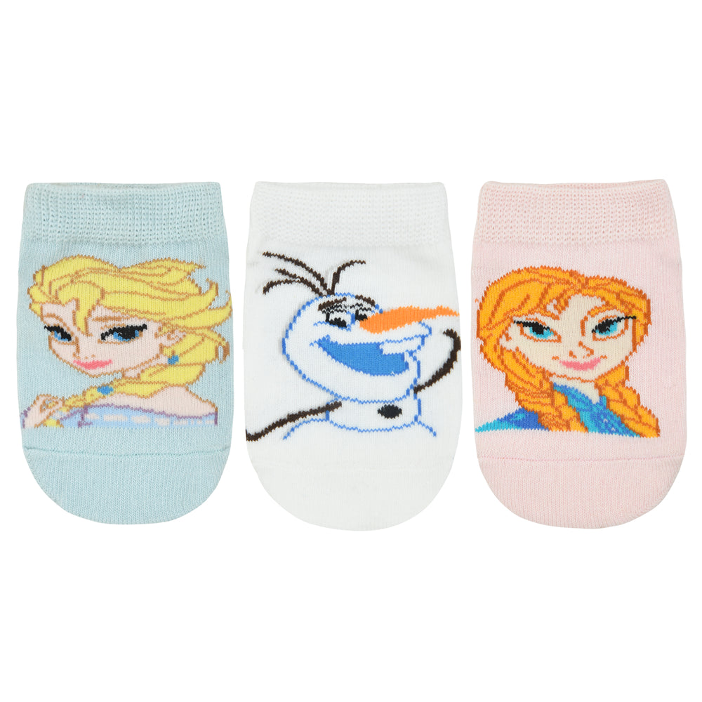 Balenzia x Disney Anti-Skid Lowcut socks for Kids | Disney Frozen Socks for Girls-Elsa, Anna, Olaf (Pack of 3Pairs/1U) (Pink, Blue, White) - Balenzia