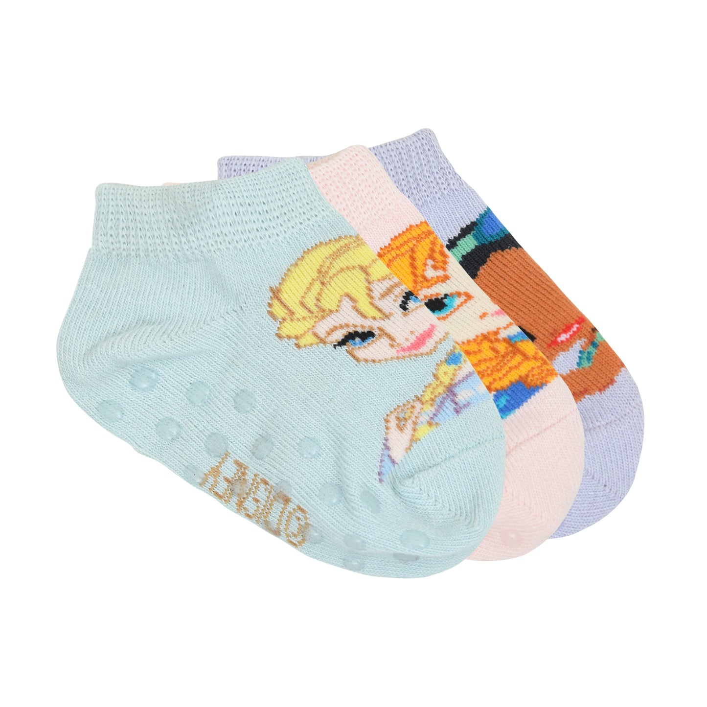 Balenzia x Disney Anti-Skid Lowcut socks for Kids | Disney Frozen Socks for Girls-Elsa, Anna, Olaf (Pack of 3Pairs/1U) (Pink, Blue, White) - Balenzia