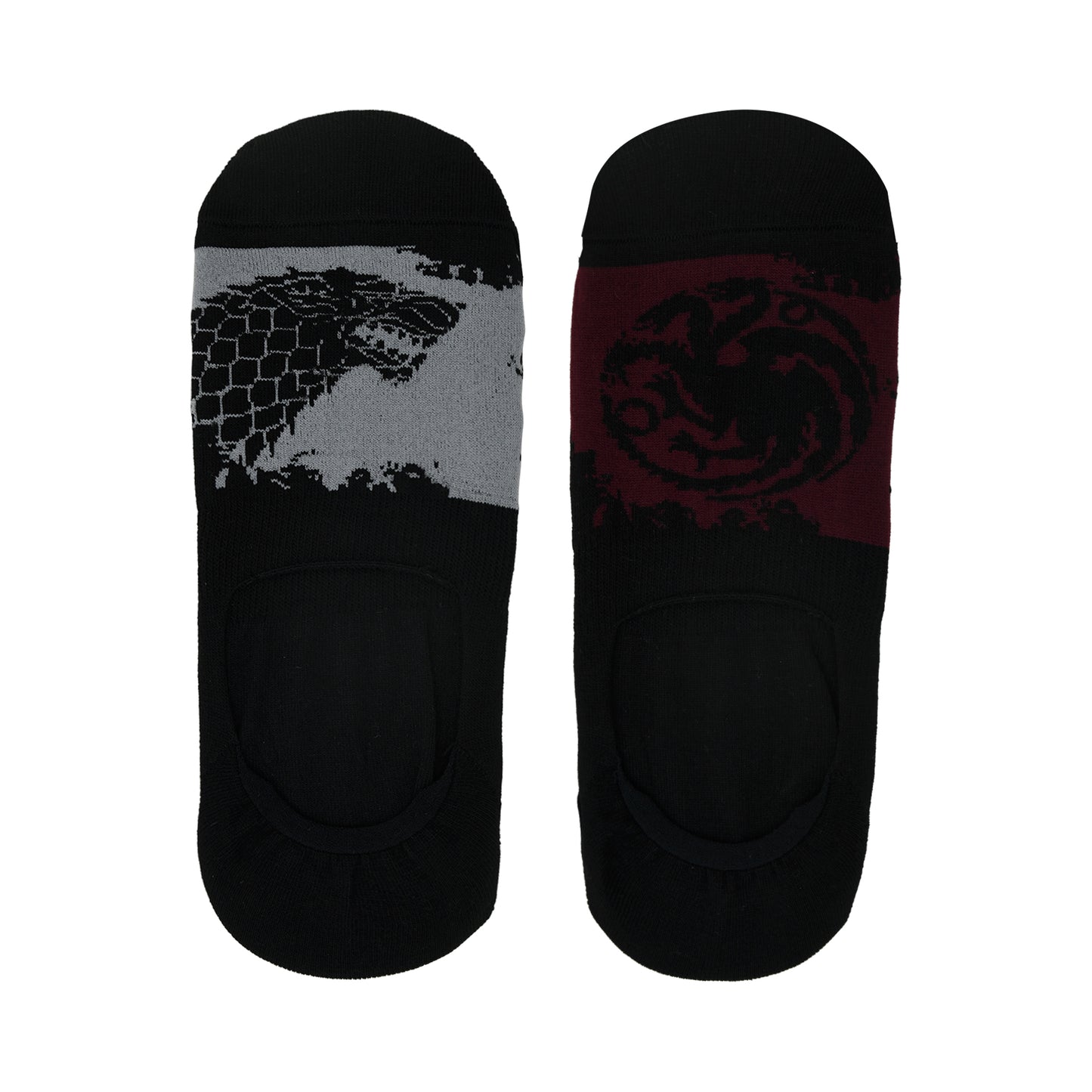 BALENZIA X GAME OF THRONES HOUSE TARGARYEN & HOUSE OF STARK Loafer/invisible socks for Men (Free Size)(Pack of 2 Pairs/1U) Grey & Maroon - Balenzia