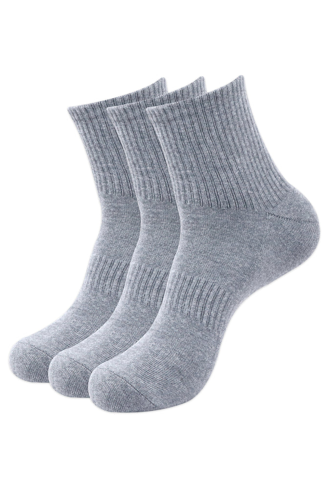 Balenzia Men's Full Cushioned Terry/Towel Ankle Sports Socks, Gym Socks- Light Grey (Pack of 3 Pairs/1U) - Balenzia