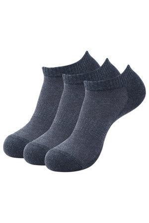 Balenzia Men's Cotton Cushioned Solid Ankle Socks with Mesh Knit, Free -(23 cm)Size, Gym Socks (Pack of 3 Pairs/1U)(D.Grey) - Balenzia