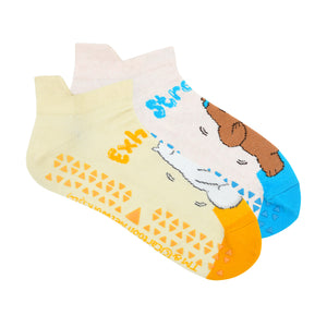 Balenzia x We Bare Bears Anti Bacterial Yoga socks for Women with Anti Skid- Grizzly & Ice bear (Pack of 2 Pairs/1U) Yellow,Blue - Balenzia