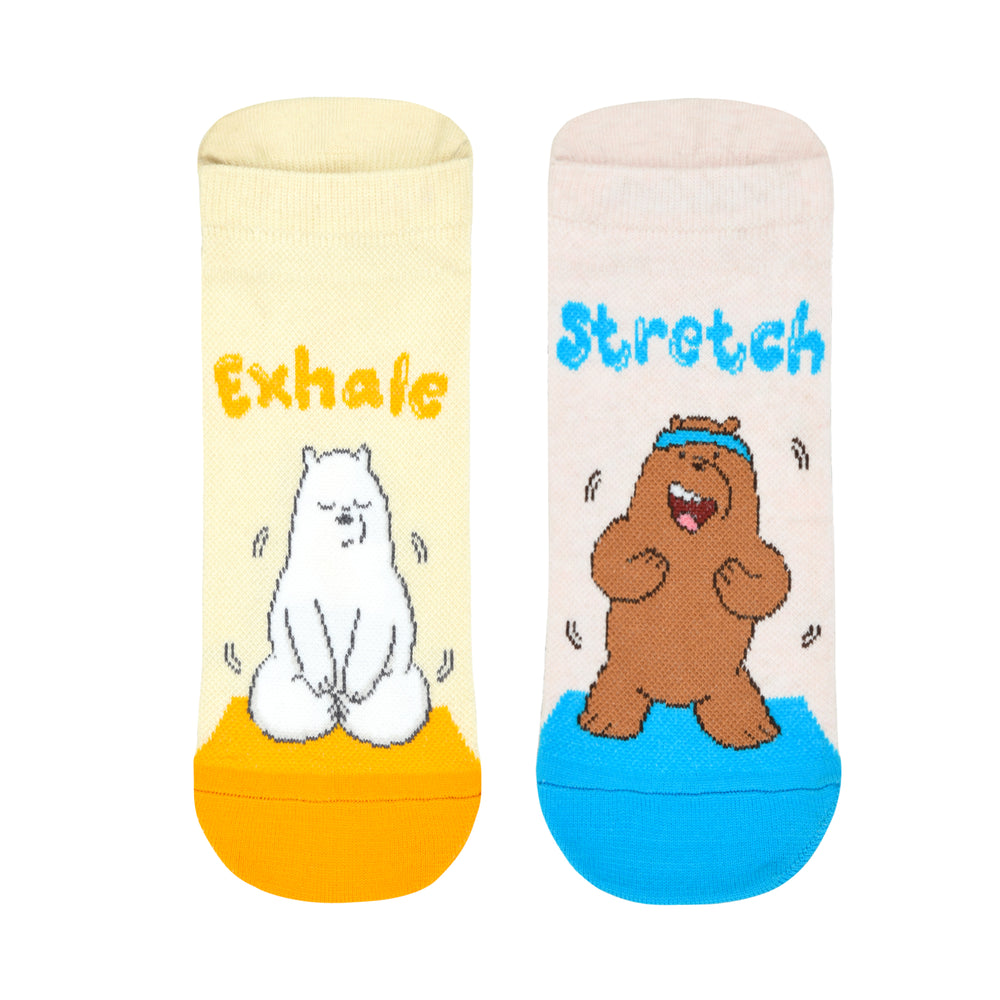 Balenzia x We Bare Bears Anti Bacterial Yoga socks for Women with Anti Skid- Grizzly & Ice bear (Pack of 2 Pairs/1U) Yellow,Blue - Balenzia