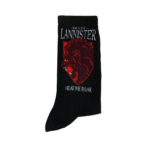 BALENZIA X GAME OF THRONES House Lannister Sigil & House of Stark Crew Length Rib Socks for Men (Free Size)(Pack of 2 Pairs/1U)White & Black - Balenzia