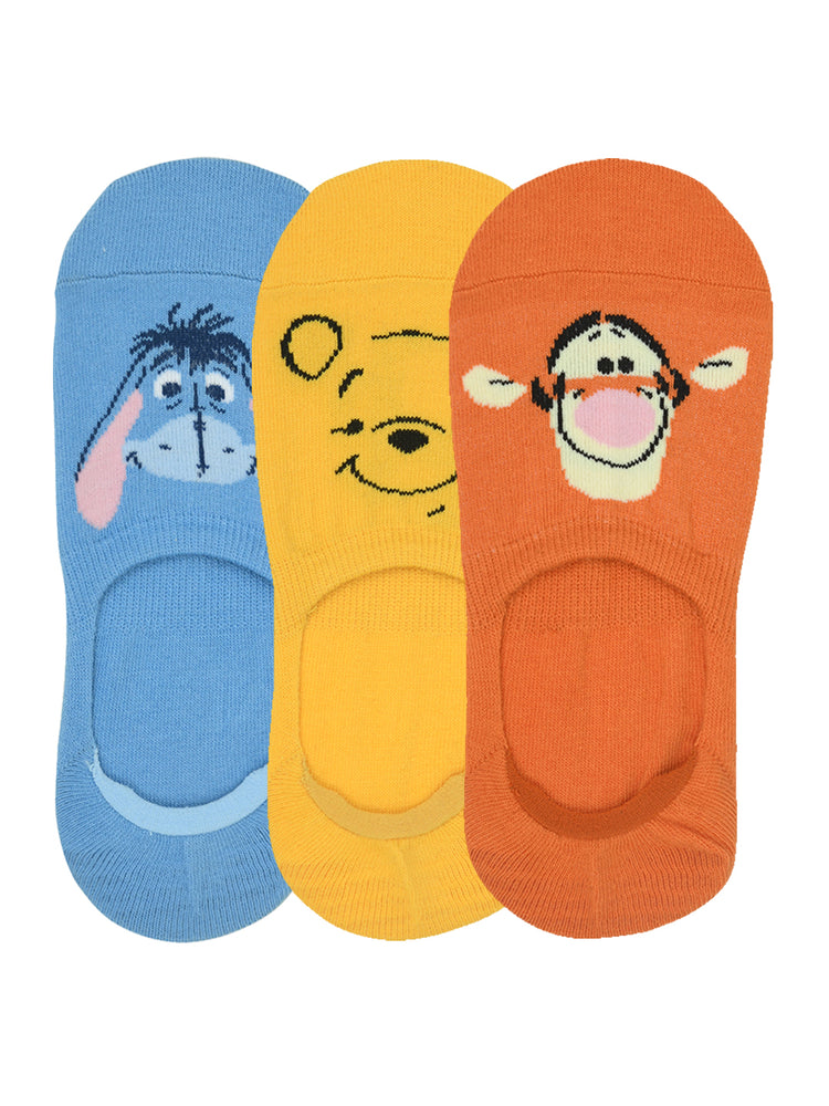 Balenzia x Disney Winnie the Pooh loafer/ invisible socks for Women-Pooh, Eeyore, Tiger (Pack of 3 Pairs/1U)(Free Size) Silver, Pink, Blue - Balenzia