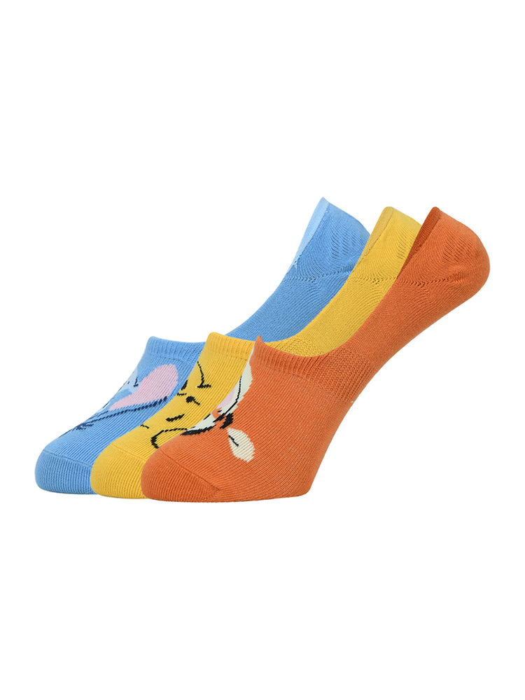 Balenzia x Disney Winnie the Pooh loafer/ invisible socks for Women-Pooh, Eeyore, Tiger (Pack of 3 Pairs/1U)(Free Size) Silver, Pink, Blue - Balenzia