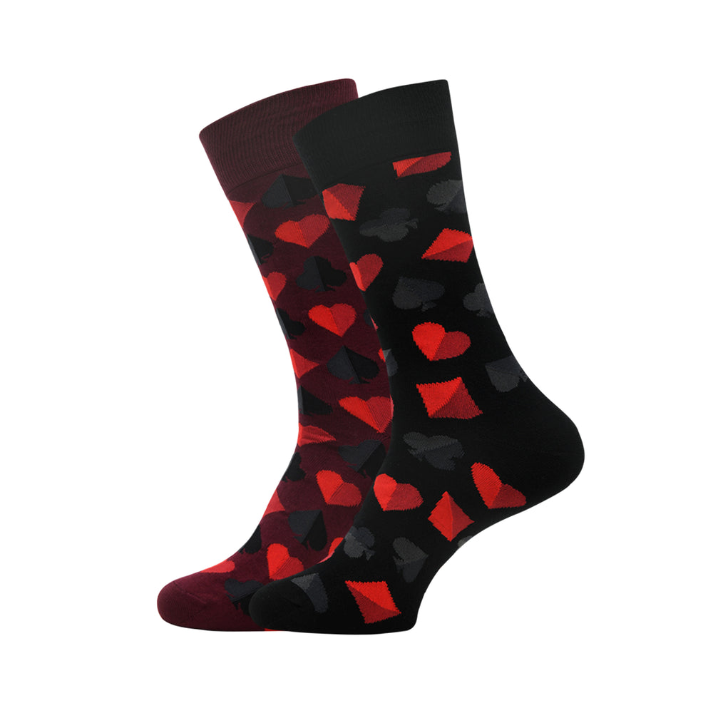 Balenzia Special Edition Poker Crew Socks for Men (Free Size) (Pack of 2 Pairs) (Maroon and Black) - Balenzia