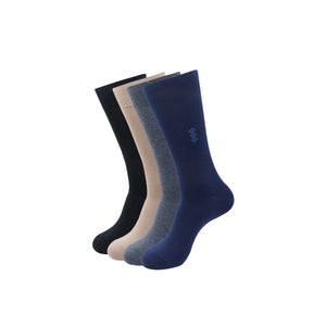 Balenzia Men's Motif Cotton Crew Socks- (Pack of 4 Pairs/1U) (Black,Beige,Navy,D.Grey) - Balenzia