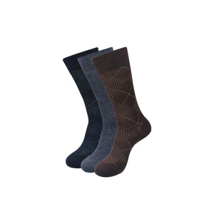 Balenzia Men's Woollen Argyle design crew Socks - Black,Brown,D.Grey- (Pack of 3 Pairs/1U) - Balenzia