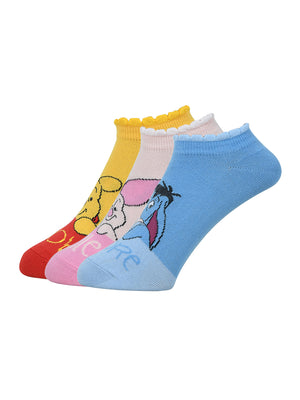 Balenzia x Disney Winnie the Pooh Lowcut socks for Women-Pooh,Piglet,Eeyore (Pack of 3 Pairs/1U)(Free Size) Yellow, Pink, Blue - Balenzia