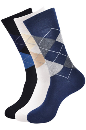 Balenzia Men's Classic Argyle Socks- (Pack of 3 Pairs/1U) (Black,White,Navy) - Balenzia