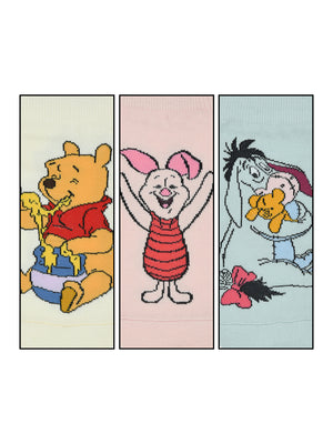 
            
                Load image into Gallery viewer, Balenzia x Disney Winnie the Pooh Lowcut socks for Women-Pooh,Piglet,Eeyore (Pack of 3 Pairs/1U)(Free Size) Cream, Pink, Blue - Balenzia
            
        